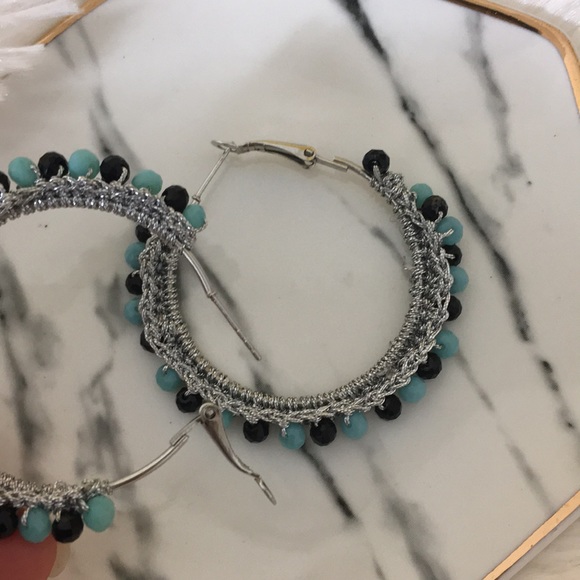 Hoop earrings silver blue and black - Picture 5 of 8